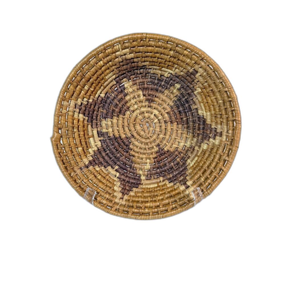Antique Navajo Wedding Ceremonial Basket Hand Woven Brown Purple 13" Coiled